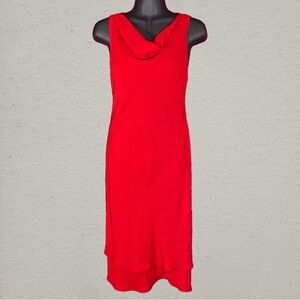 Vintage 90s Red Cowl Neck Midi Dress – Size 4-6